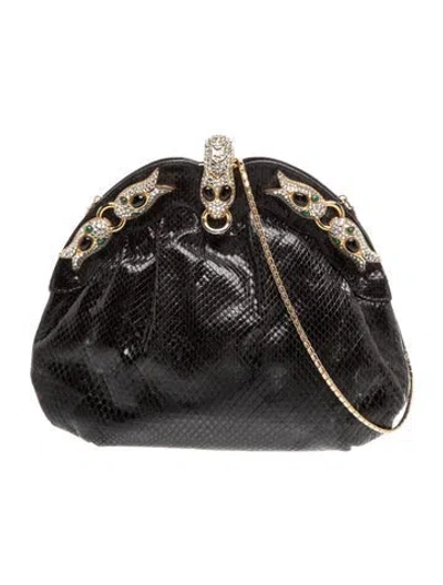 Pre-owned Finesse La Model Embossed Leather Evening Bag In Black