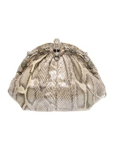 Pre-owned Finesse La Model Embossed Leather Evening Bag In Neutral