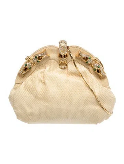 Pre-owned Finesse La Model Embossed Leather Evening Bag In White