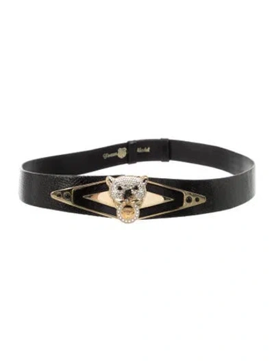 Pre-owned Finesse La Model Embossed Leather Waist Belt In Black