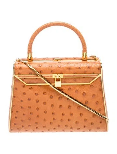 Pre-owned Finesse La Model Ostrich Top Handle Bag In Brown