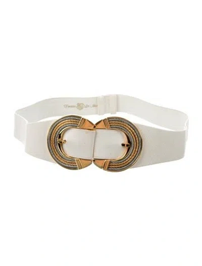 Pre-owned Finesse La Model Wide Embossed Leather Waist Belt In Neutral