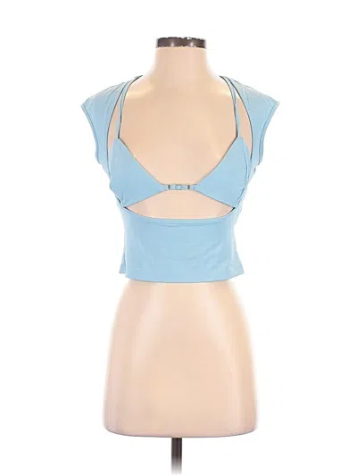 Pre-owned Finesse Short Sleeve Top Blue Halter Neckline Tops