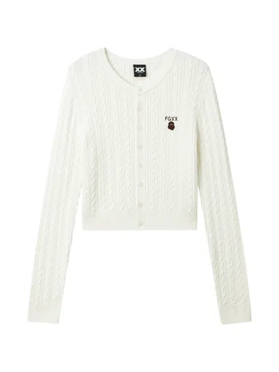 Fingercroxx Cable-knit Embroidered Cardigan In Neutrals