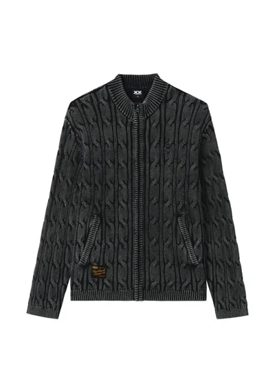 Fingercroxx Cable-knit Zip-up Cardigan In Gray