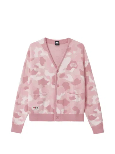Fingercroxx Camouflage-pattern Knit Cardigan In Pink