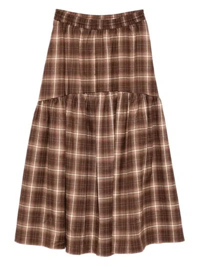 Fingercroxx Checkered Skirt In Brown