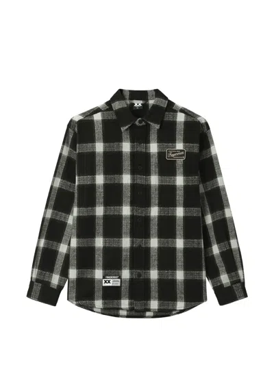 Fingercroxx Check-print Logo-patch Shirt In Black
