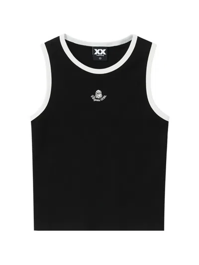 Fingercroxx Contrast-trim Embroidered Top In Black