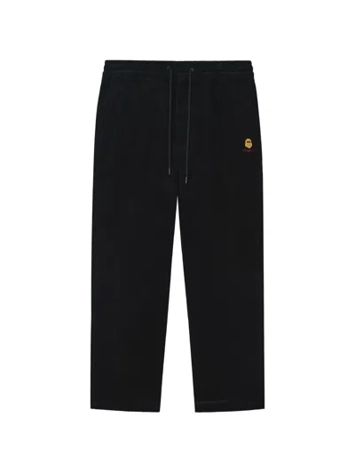 Fingercroxx Corduroy Drawstring Trousers In Black