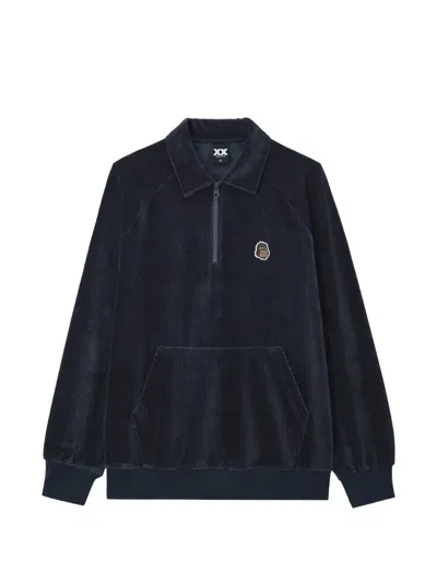 Fingercroxx Corduroy Half-zip Sweater In Blue