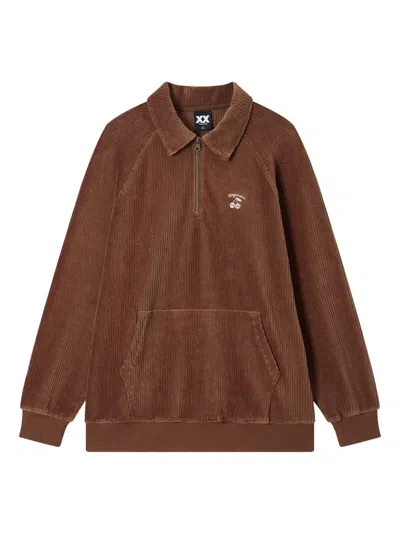 Fingercroxx Corduroy Zip-up Top In Brown