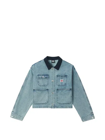 Fingercroxx Corduroy-collar Denim Jacket In Blue