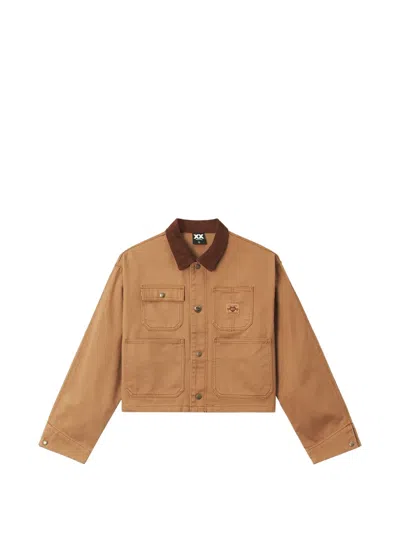 Fingercroxx Corduroy-collar Jacket In Brown