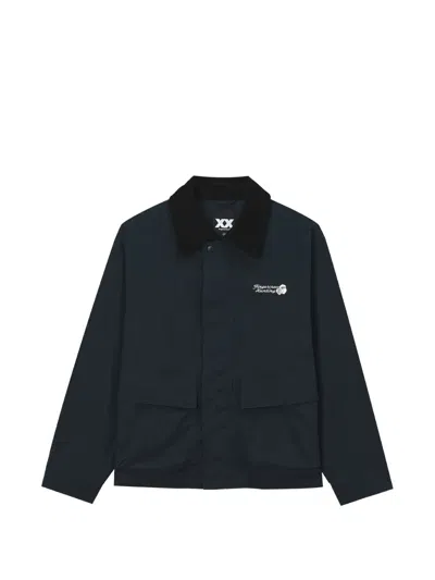 Fingercroxx Corduroy-collar Logo-embroidered Jacket In Blue