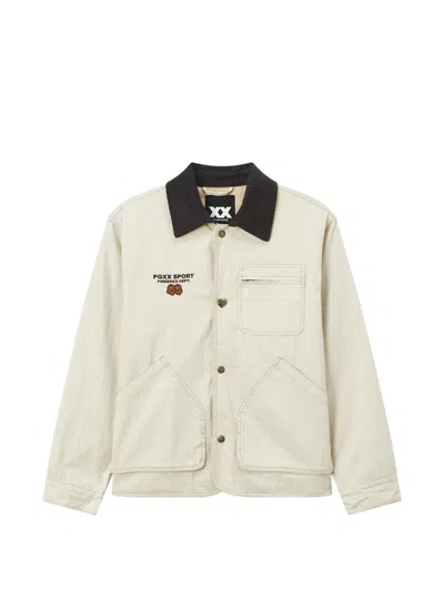Fingercroxx Corduroy-collar Logo-patch Jacket In Neutrals