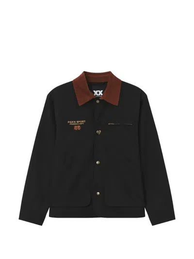 Fingercroxx Corduroy-collar Logo-print Jacket In Black