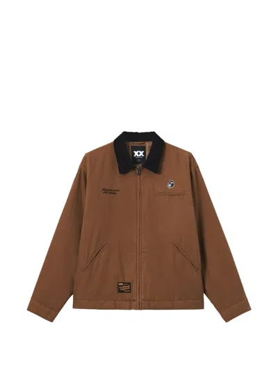 Fingercroxx Corduroy-collar Zip-up Jacket In Brown