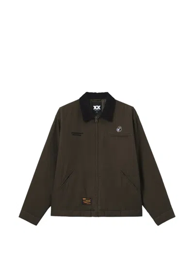 Fingercroxx Corduroy-collar Zip-up Jacket In Brown