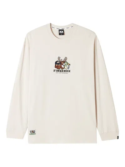 Fingercroxx Embroidered Animal Long-sleeve T-shirt In White