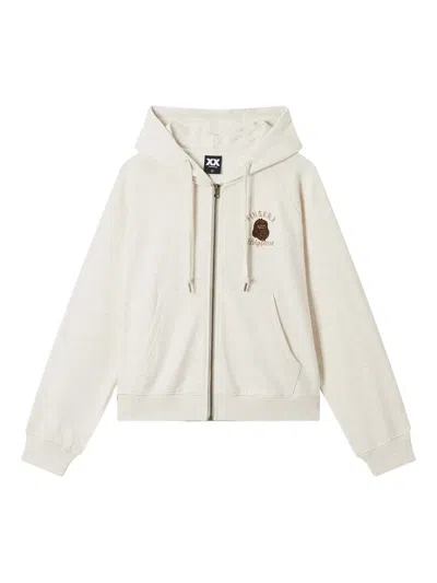 Fingercroxx Embroidered Bigfoot Zip-up Hoodie In Neutral