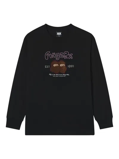 Fingercroxx Embroidered Long-sleeve Top In Black