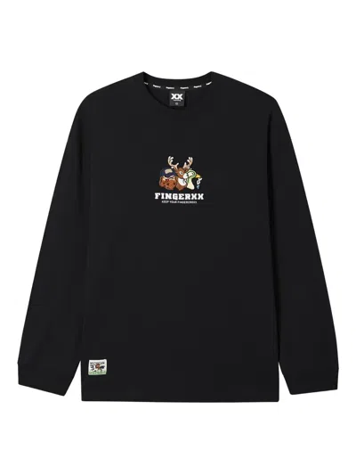 Fingercroxx Embroidered Long-sleeve Top In Black