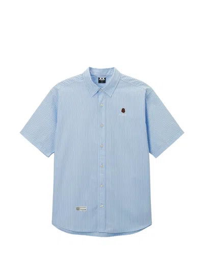 Fingercroxx Embroidered Striped Shirt In Blue