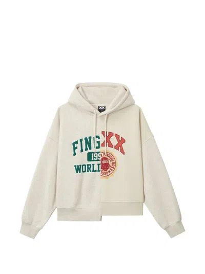 Fingercroxx Graphic-print Asymmetric Hoodie In Neutrals