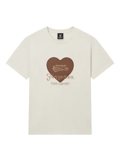 Fingercroxx Heart-embroidered Cotton T-shirt In White