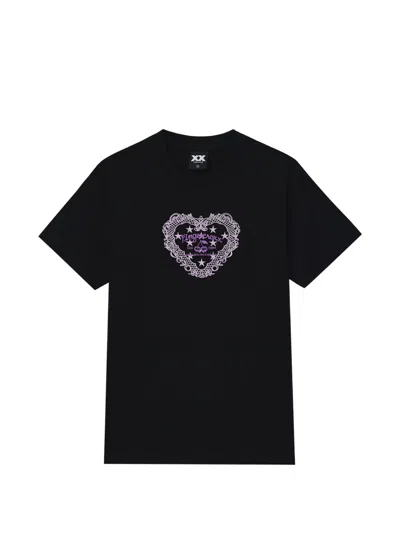 Fingercroxx Heart-embroidered T-shirt In Black