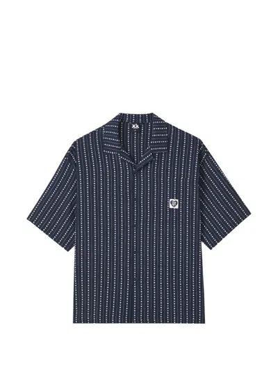 Fingercroxx Heart-print Striped Shirt In Blue