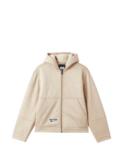 Fingercroxx Hooded Faux-suede Jacket In Neutral