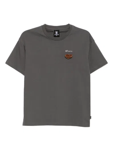 Fingercroxx Logo-embroidered T-shirt In Gray