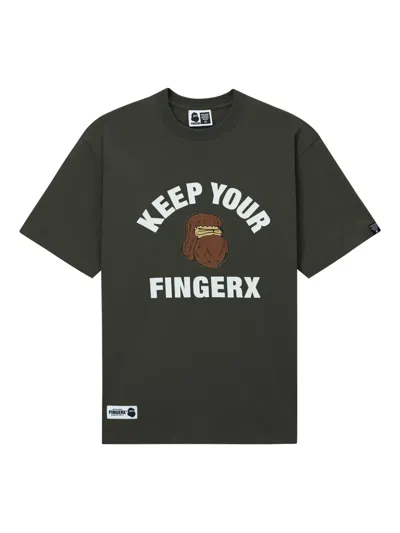 Fingercroxx Logo-graphic Crew-neck T-shirt In Green