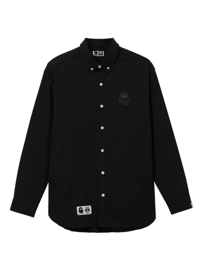 Fingercroxx Logo-patch Cotton Shirt In Black