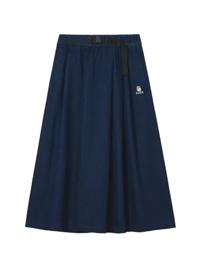 Fingercroxx Logo-embroidered Buckled Skirt In Blue