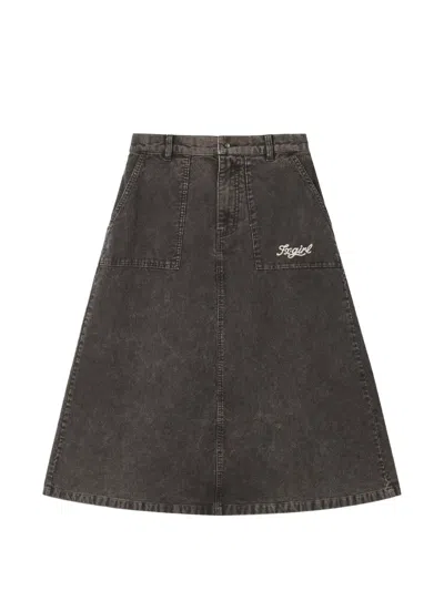 Fingercroxx Logo-embroidered Corduroy Midi Skirt In Grey