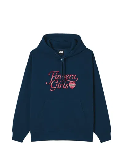 Fingercroxx Logo-embroidered Hoodie In Blue