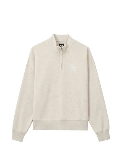 Fingercroxx Logo-embroidered Quarter-zip Sweatshirt In Neutrals