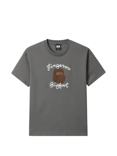 Fingercroxx Logo-embroidered T-shirt In Gray