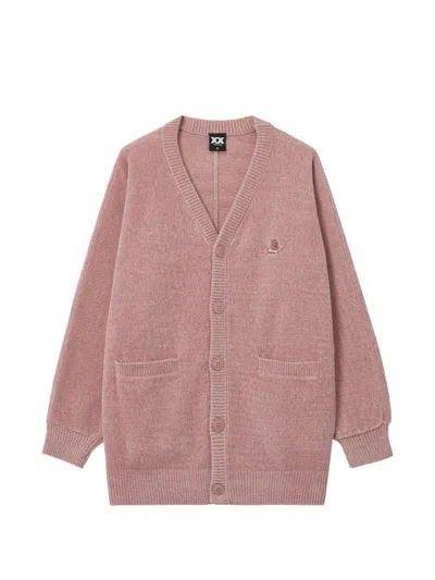 Fingercroxx Logo-embroidered V-neck Cardigan In Pink