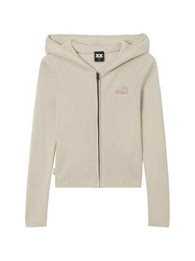 Fingercroxx Logo-embroidered Zip-up Hoodie In Neutral