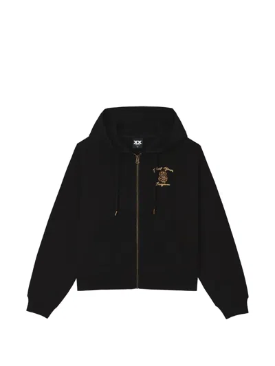 Fingercroxx Logo-embroidered Zip-up Hoodie In Black