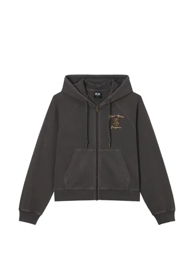 Fingercroxx Logo-embroidered Zip-up Hoodie In Gray