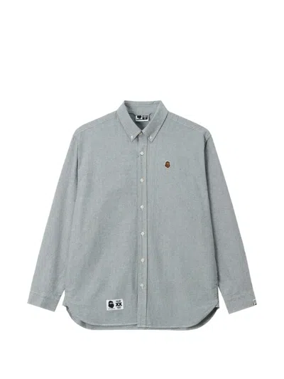 Fingercroxx Logo-patch Button-down Shirt In Grey