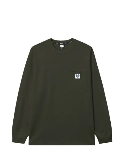 Fingercroxx Logo-patch Chest-pocket T-shirt In Green