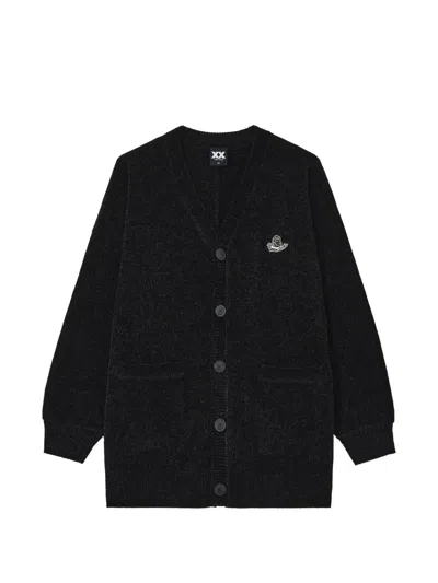 Fingercroxx Logo-patch V-neck Cardigan In Black