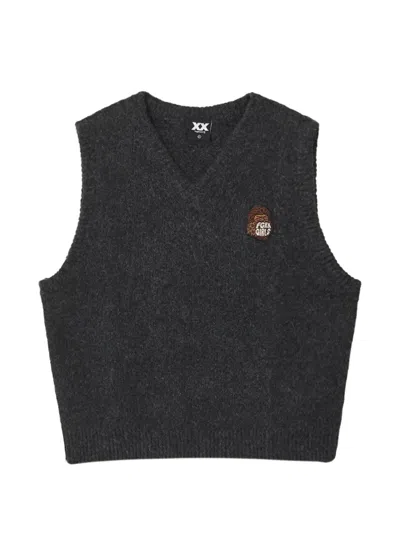 Fingercroxx Logo-patch V-neck Vest In Gray