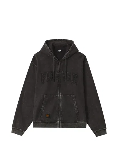 Fingercroxx Logo-patch Zip-up Hoodie In Black